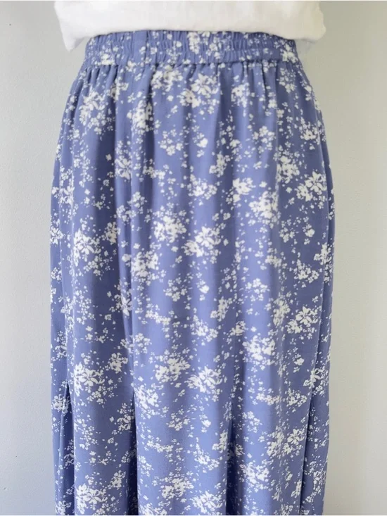 Uniqlo Floral Maxi Skirt Blue White Ditsy Print Elastic Waist Size Small - Picture 4 of 10